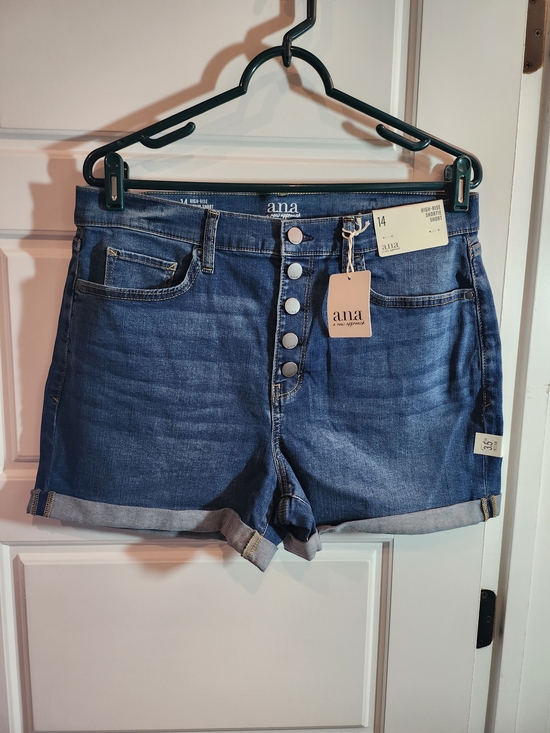 a.n.a Pants - a.n.a Dark Blue High-Rise Button-Front Denim Shorts